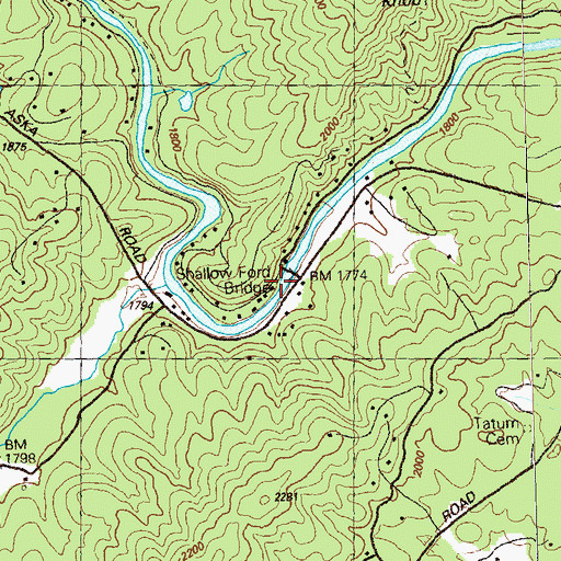 Topographic Map of Shallow Ford Bridge, GA