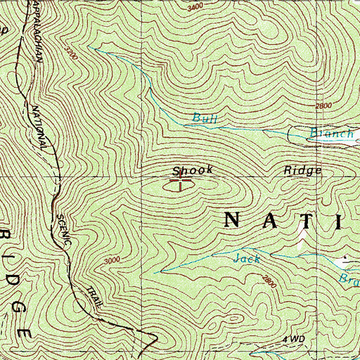 Topographic Map of Shook Ridge, GA