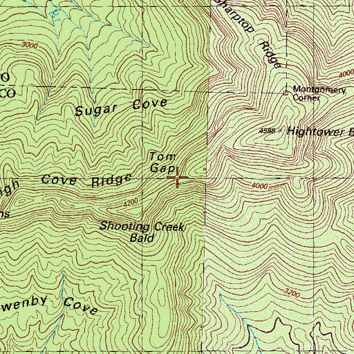 Topographic Map of Tom Gap, GA