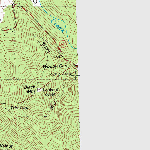 Topographic Map of Woody Gap Campground, GA