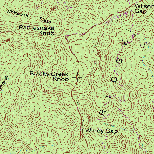 Topographic Map of Blacks Creek Knob, GA