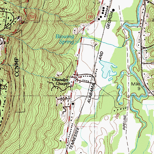 Topographic Map of Blowing Spring, GA