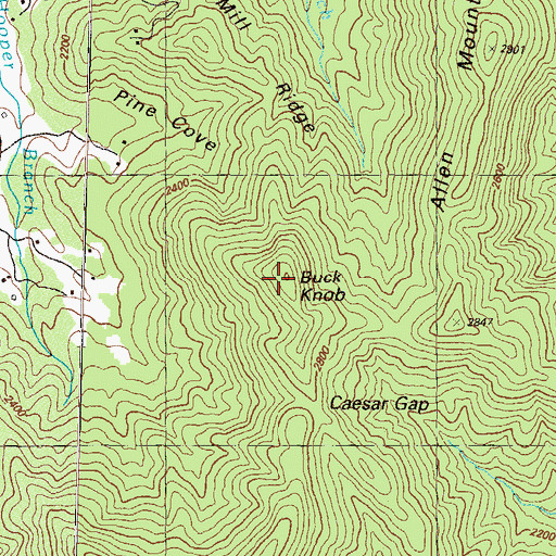 Topographic Map of Buck Knob, GA