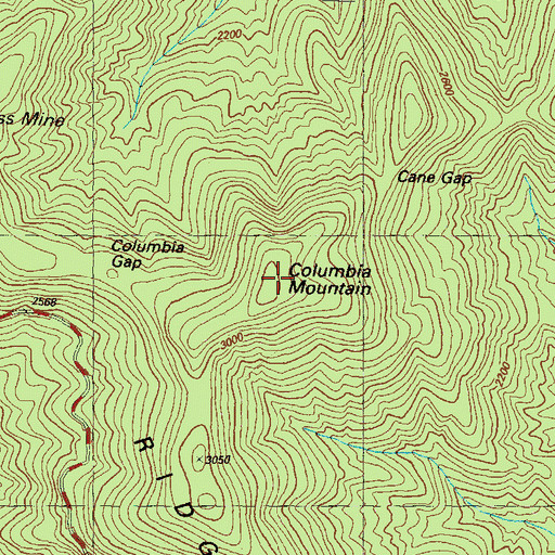 Topographic Map of Columbia Mountain, GA