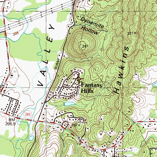 Topographic Map of Fantasy Hills, GA