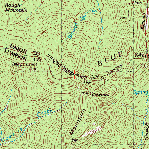 Topographic Map of Green Cliff Top, GA