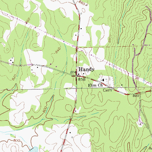 Topographic Map of Handy, GA