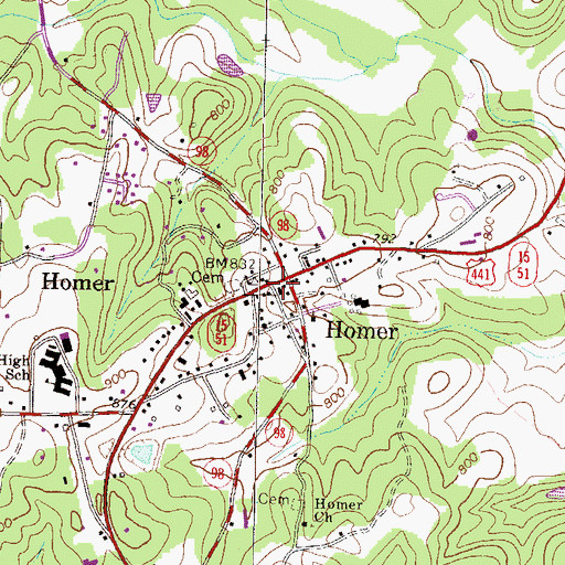 Topographic Map of Homer, GA