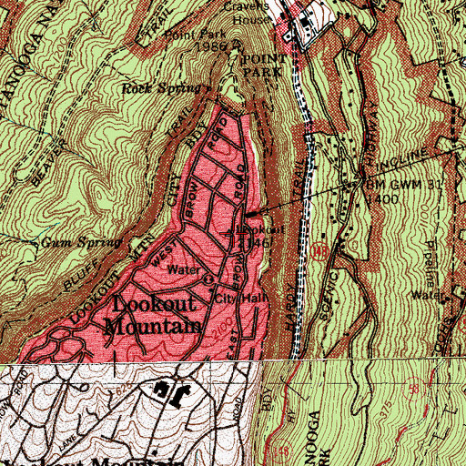 Topographic Map of Lookout Mountain, GA