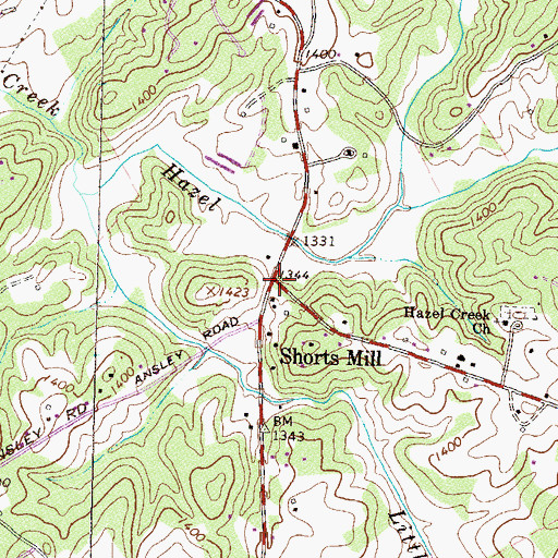 Topographic Map of Shorts Mill, GA