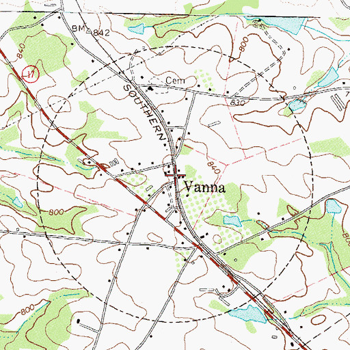 Topographic Map of Vanna, GA