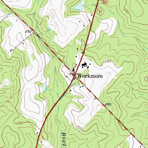 Topographic Map of Workmore, GA