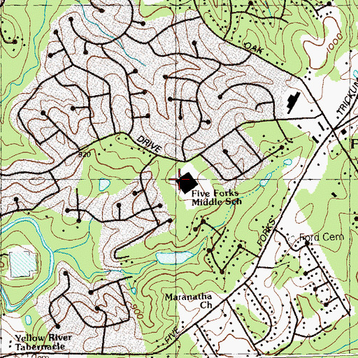 Topographic Map of Five Forks Middle School, GA