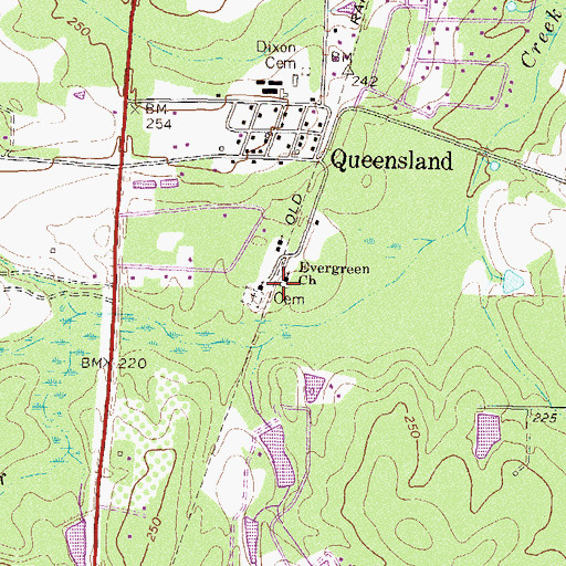 Topographic Map of Evergreen Cemetery, GA