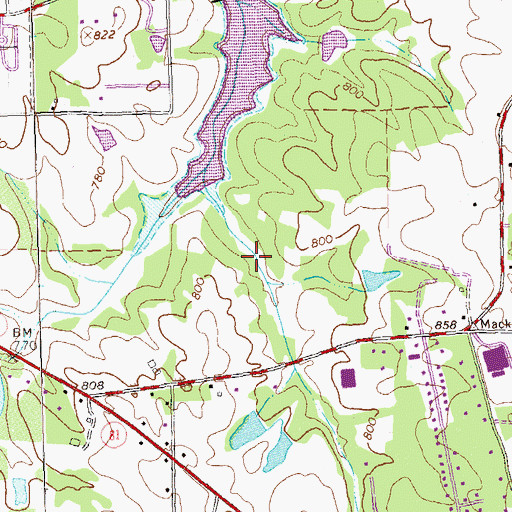 Topographic Map of Hardeman Lake, GA