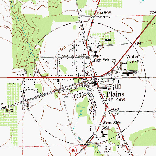Topographic Map of Plains City Park, GA