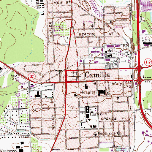 Topographic Map of Mitchell County Courthouse, GA