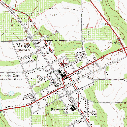 Topographic Map of Meigs Baptist Church, GA