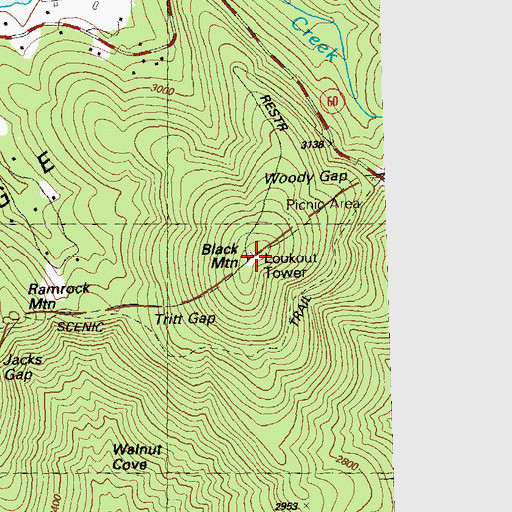 Topographic Map of Black Mountain Look Out Tower, GA
