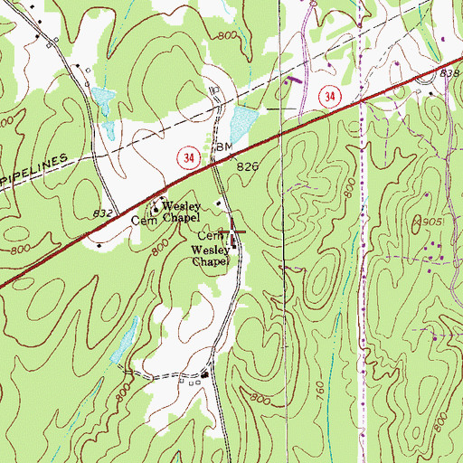 Topographic Map of Wesley Chapel Cemetery, GA