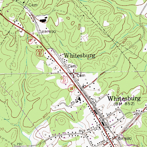 Topographic Map of Whitesburg Cemetery, GA