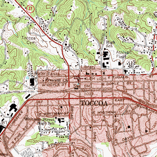 Topographic Map of Toccoa City Hall, GA