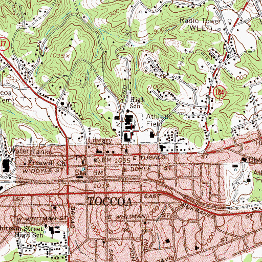 Topographic Map of Toccoa Elementary School, GA