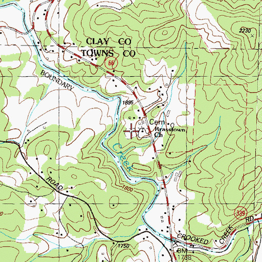 Topographic Map of Brasstown Cemetery, GA