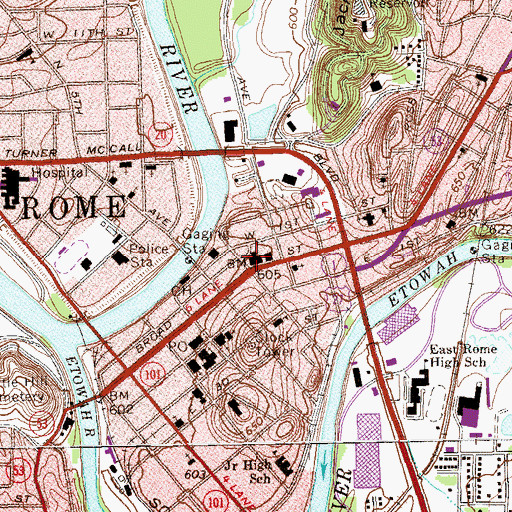 Topographic Map of Rome City Hall, GA