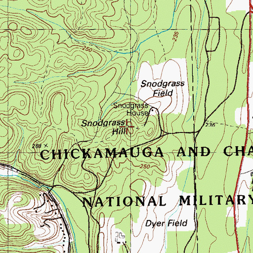Topographic Map of Snodgrass Hill, GA