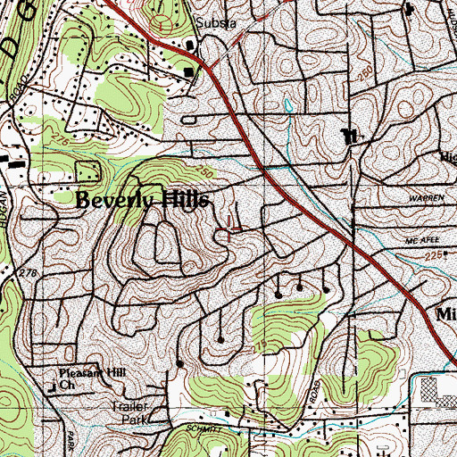 Topographic Map of Beverly Hills, GA