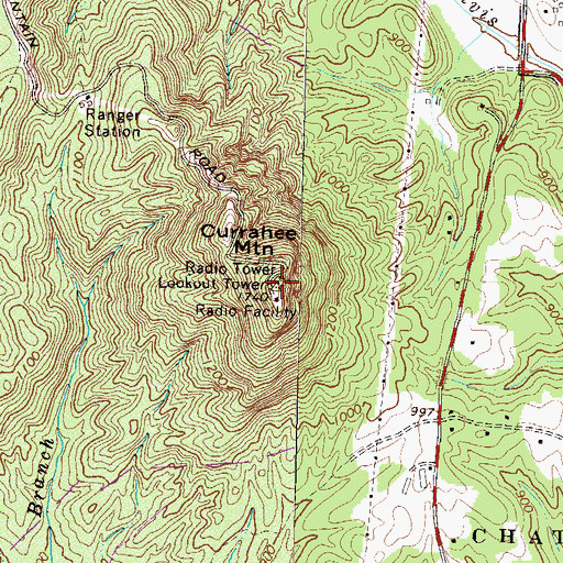 Topographic Map of Currahee Mountain, GA