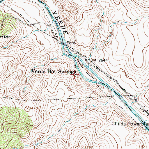 Topographic Map of Verde Hot Springs, AZ