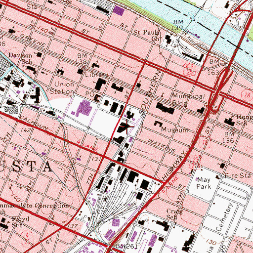 Topographic Map of Augusta Civic Center, GA