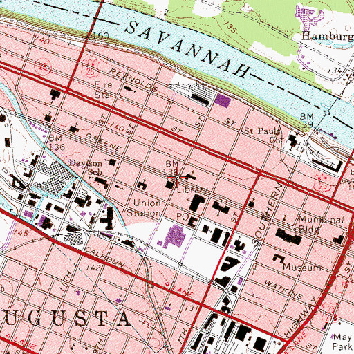 Topographic Map of Greene Street Historic District, GA