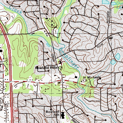 Topographic Map of Rowland Hills Church, GA
