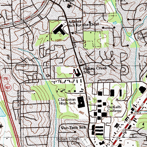 Topographic Map of Indian Creek Elementary School, GA