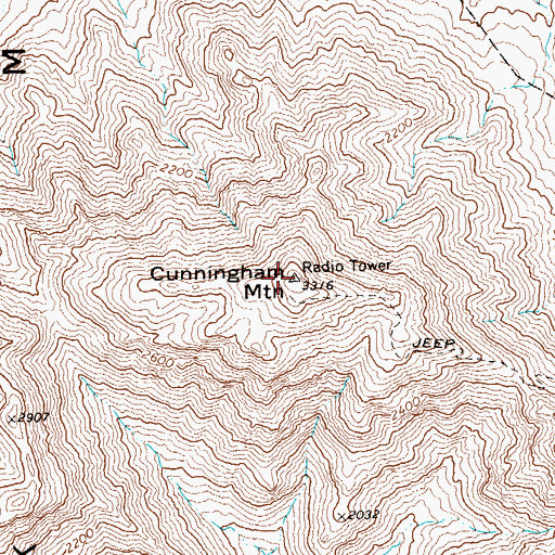 Topographic Map of Cunningham Mountain, AZ