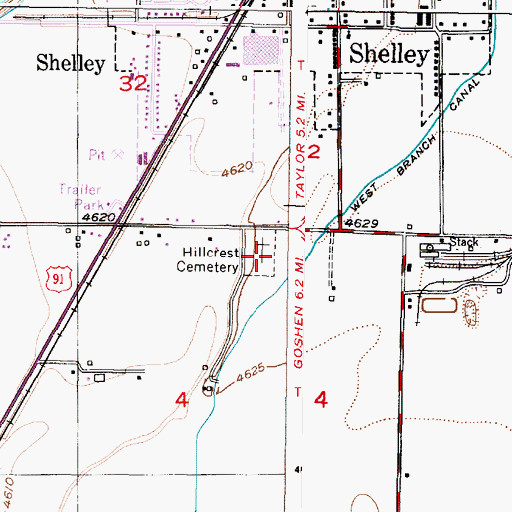 Topographic Map of Hillcrest Cemetery, ID