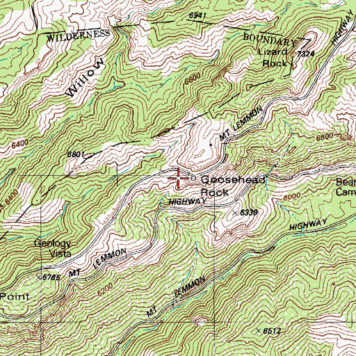 Topographic Map of Goosehead Rock, AZ