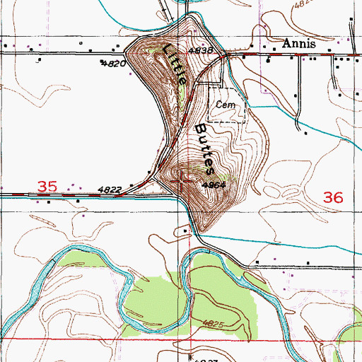 Topographic Map of Little Buttes, ID