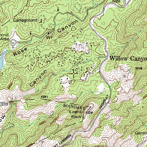 Topographic Map of South Rim Campgrounds, AZ
