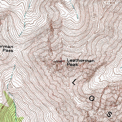 Topographic Map of Leatherman Peak, ID
