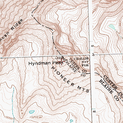 Topographic Map of Pioneer Mountains, ID