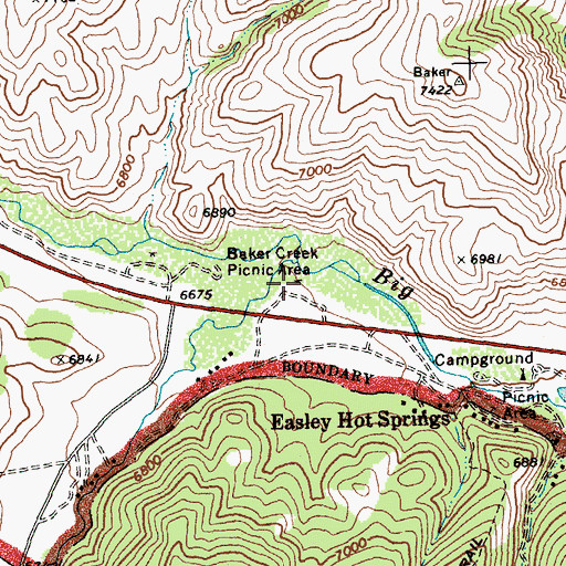 Topographic Map of Baker Creek Picnic Area, ID
