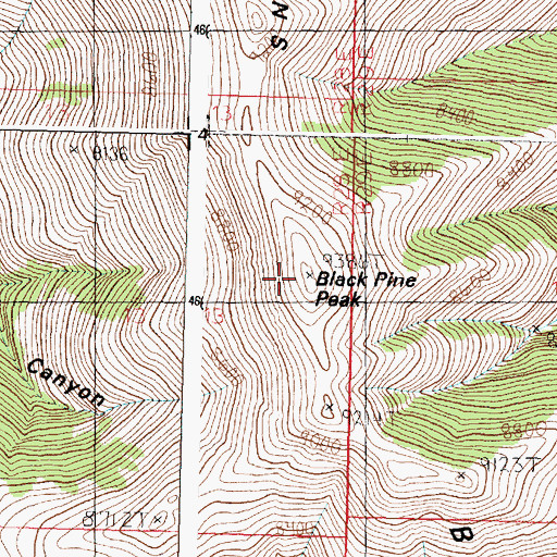 Topographic Map of Black Pine Peak, ID