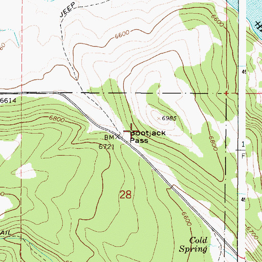 Topographic Map of Bootjack Pass, ID
