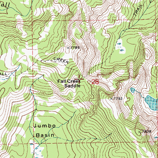 Topographic Map of Fall Creek Saddle, ID