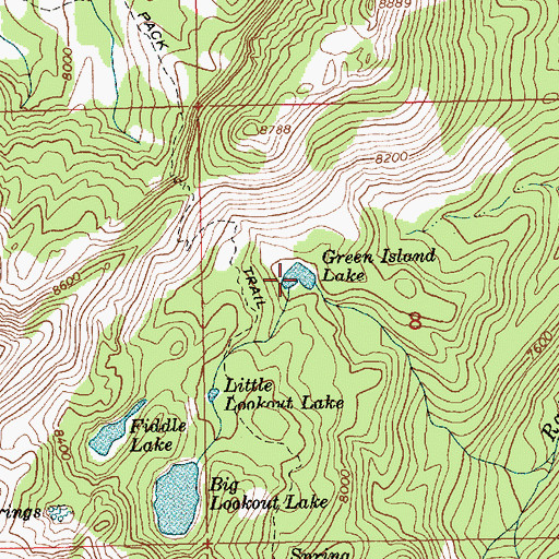 Topographic Map of Green Island Lake, ID