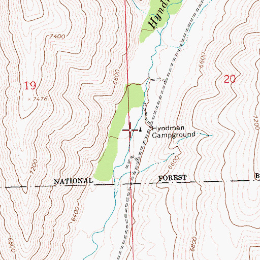 Topographic Map of Hyndman Campground, ID